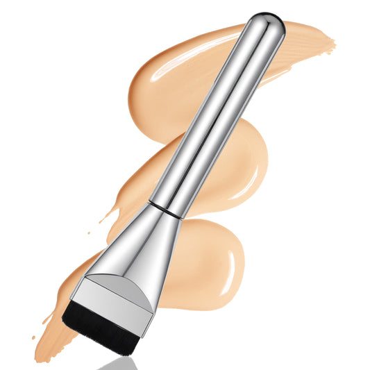 1 Pack Flat Foundation Brush, 14 cm Premium, Ultra-Thin Angled Design, Vegan Bristles, Buildable Coverage, for Liquid and Cream Makeup, Blending, Facial Mask, Fast Flawless Application (Silver)