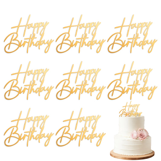10 Pcs Gold Happy Birthday Cake Topper, Side Acrylic Happy Birthdays Sign for Birthday Party Cake Dessert