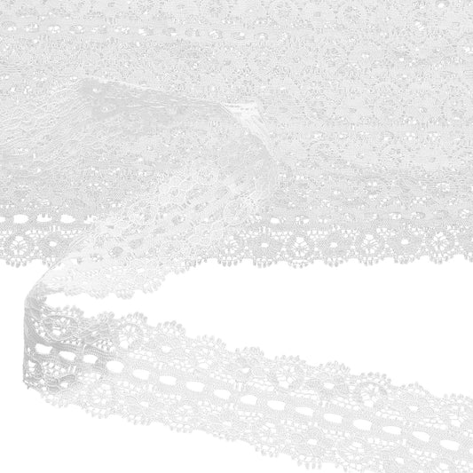 10 Yards White Lace Ribbon, 3cm Wide Floral Eyelet Lace Trim Elastic Vintage White Laces Fabric for Garment Sewing Gift Wrapping Wedding Decoration DIY Crafts