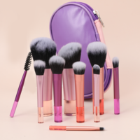 10 Pcs Mini Travel Makeup Brushes Set, Short Handle Makeup Brushes for Women Girls Portable Full Complete Function Cosmetic Kit with Brush Pouch Brush Blush Powder Eye Shadow