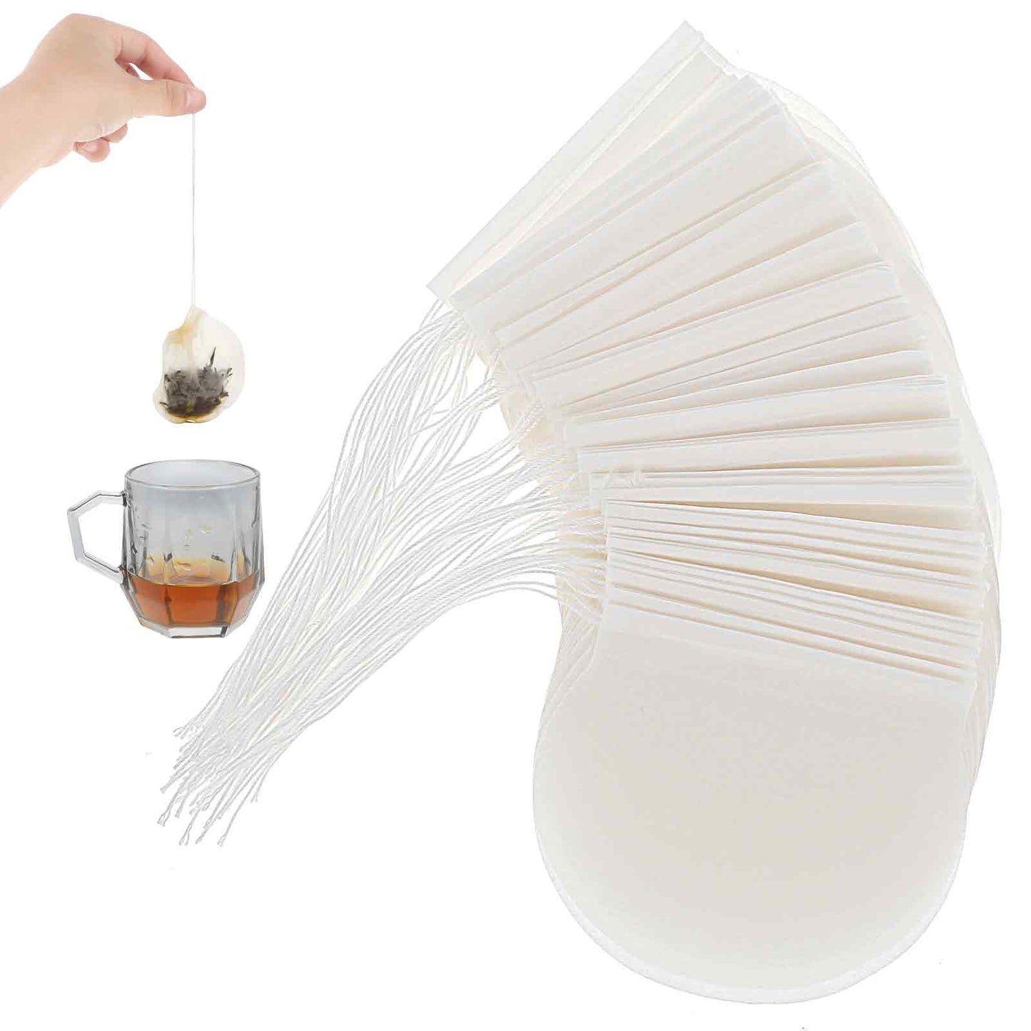 ZEYIYER 100PCS Tea Bags for Loose Leaf Tea, Disposable Empty Tea Bags Tea Filter Small Loose Leaf Tea Bags Drawstring Seal Round Paper Tea Bags for Loose Leaf Tea Fruit Scented Tea(3 X 2.6 Inch)