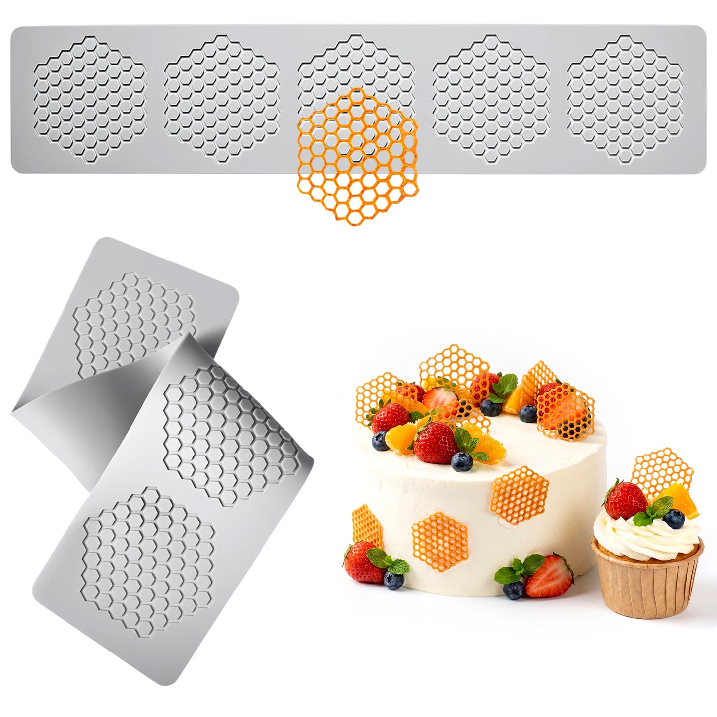 2 Pcs Honeycomb Molds, 3D Beehive Honey Comb Silicone Mold, Tuile Fondant Molds with Hollow, Candy Lace Honey Comb Mold for Baking Polymer Clay Sugar Craft Dessert Cupcake Cake Decorating