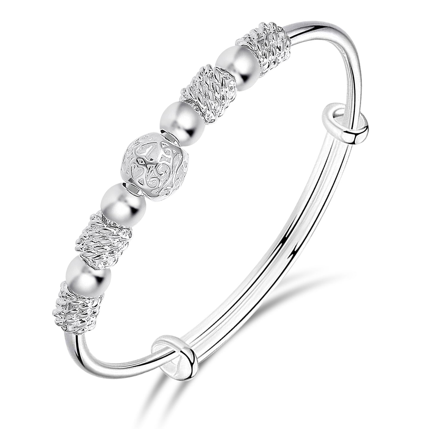 ASTER Silver Bead Spinner Bangle Bracelet for Women Adjustable, Fidget Bracelet Anxiety Relief Bracelet Jewelry Gift for Women Girls Ladies Birthday Valentine's Day Gifts Mother's Day Gift