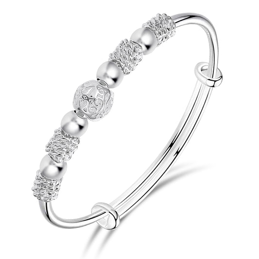 ASTER Silver Bead Spinner Bangle Bracelet for Women Adjustable, Fidget Bracelet Anxiety Relief Bracelet Jewelry Gift for Women Girls Ladies Birthday Valentine's Day Gifts Mother's Day Gift