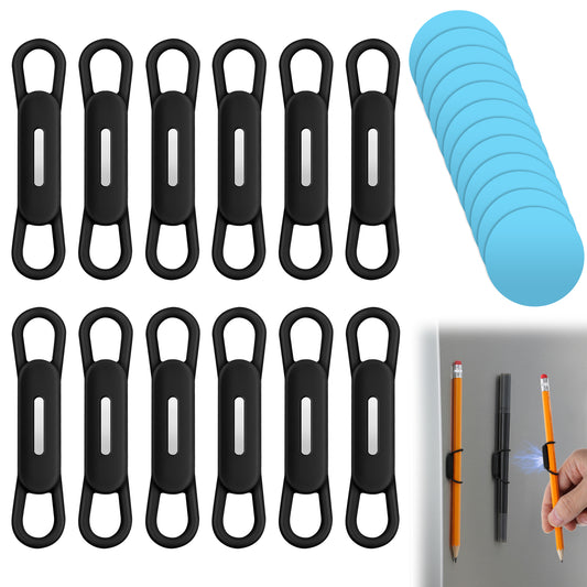 Axafazup 12 Pack Magnetic Pen Holder, Silicone Magnetic Pencil Holder Dry Erase Marker Holders for Refrigerator Whiteboard Desk Clipboard with Magnetic Sheets