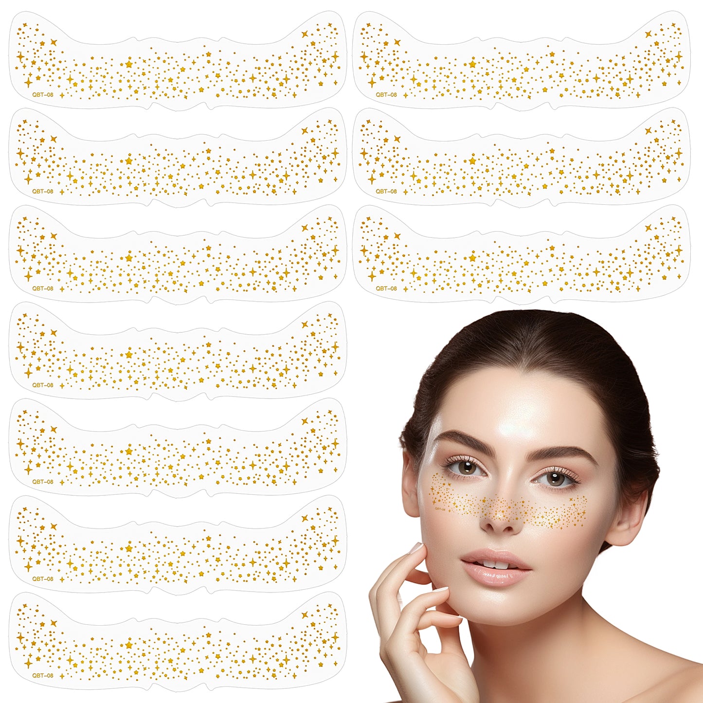 10 Pack Glitter Freckles Body Face Glitter Freckles Face Tattoo for Women Singer Concerts Cosplay Parties Festivals Accessories (Gold)