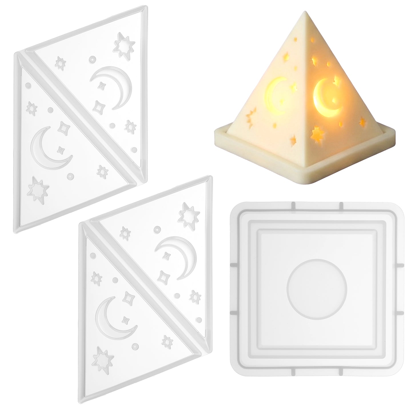 Moon Pyramid Silicone Mold, Moon and Stars Pyramid Candle Holder Mold, Hollow Pyramids Resin Silicone Molds for Aromatherapy, Candles, Candlestick, Home Decor, Wedding Centerpiece and DIY Craft
