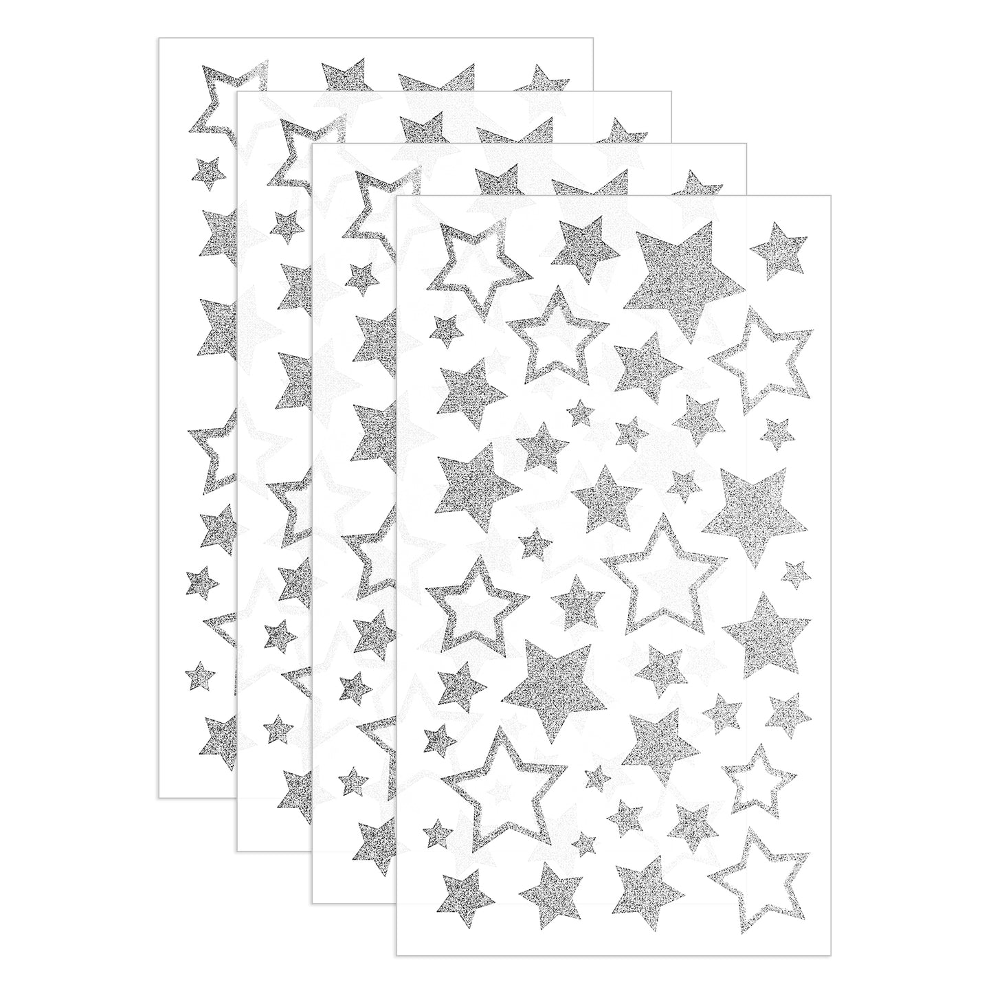 ZEYIYER 4 Sheets Silver Star Stickers, Glitter Stars Stickers Self-Adhesive Star Assorted Labels Shiny Reward Star Sticker, Star Decals for Crafts Christmas Scrapbook Gifts Classroom Decoration