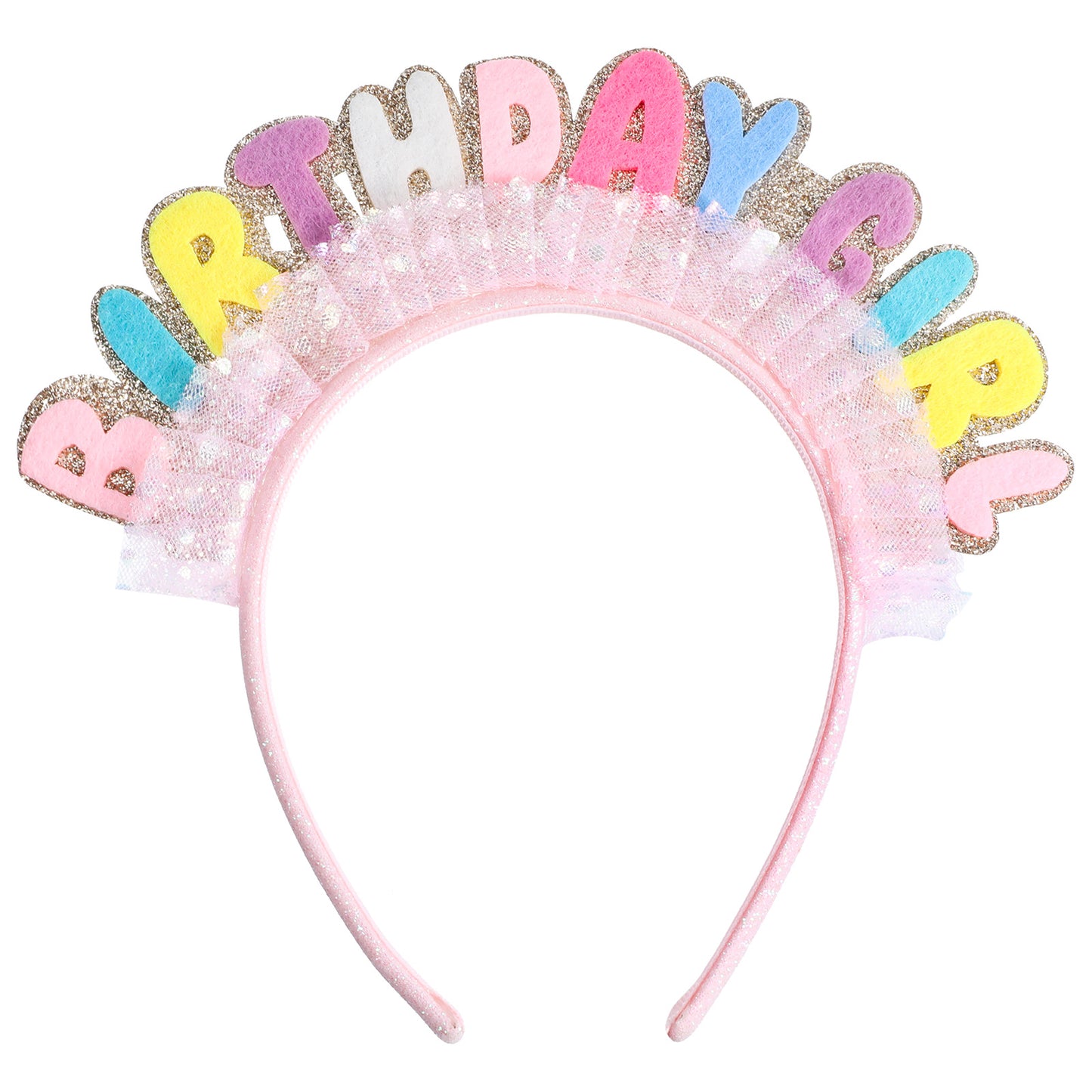PEOVLVN Birthday Girl Headband, Happy Birthday Crown Princess Tiara Hair Accessories for Women Girls Birthday Party Decorations (Pink)