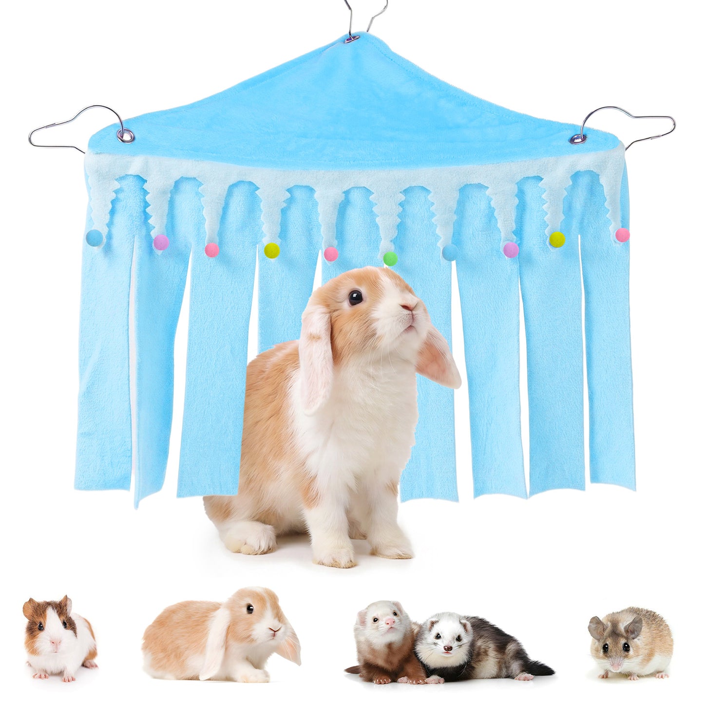 Kynigo Guinea Pig Hideout, Small Animal Hideout Corner Fleece Tent with Hammock, Guinea Pig Cage Accessories for Bunny, Chinchilla, Hamster (Blue, 30x40x30cm)