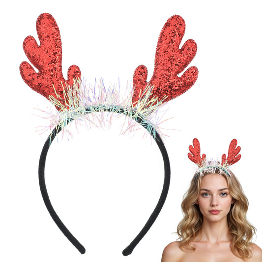 Thinp Deer Antlers Headband, Reindeer Antlers Headband Christmas Headband Deer Ears Headband Christmas Hair Accessories Party Cosplay Deer Costume for Women Christmas Halloween (Red)