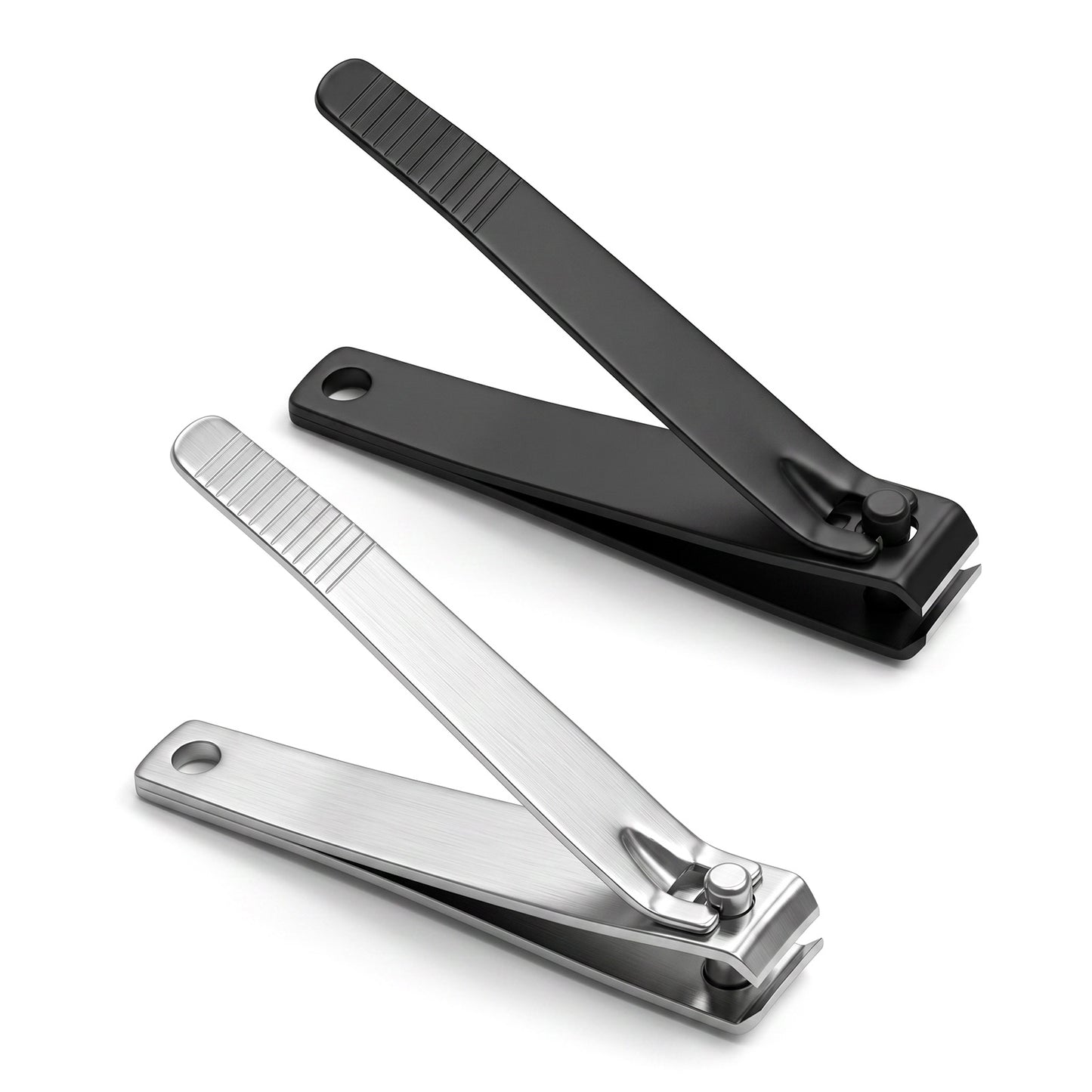 2 Pcs Straight Edge Nail Clippers Stainless Steel， Heavy Duty Fingernail Toenail Trimmers for Thick Nails, Professional Manicure Tool for Men Women Elderly, Black and Silver