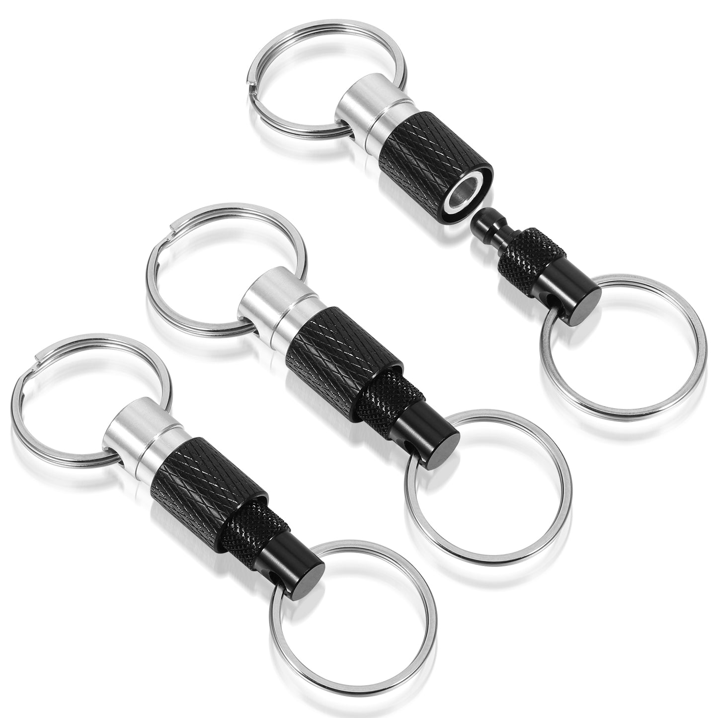 Aysatogc 3 Pcs Quick Release Keychain, Detachable Key Ring Quickly Pull Apart Car Keys Holder Quick Disconnect Safety Keychains for Car Purse Bag Accessories (Black)