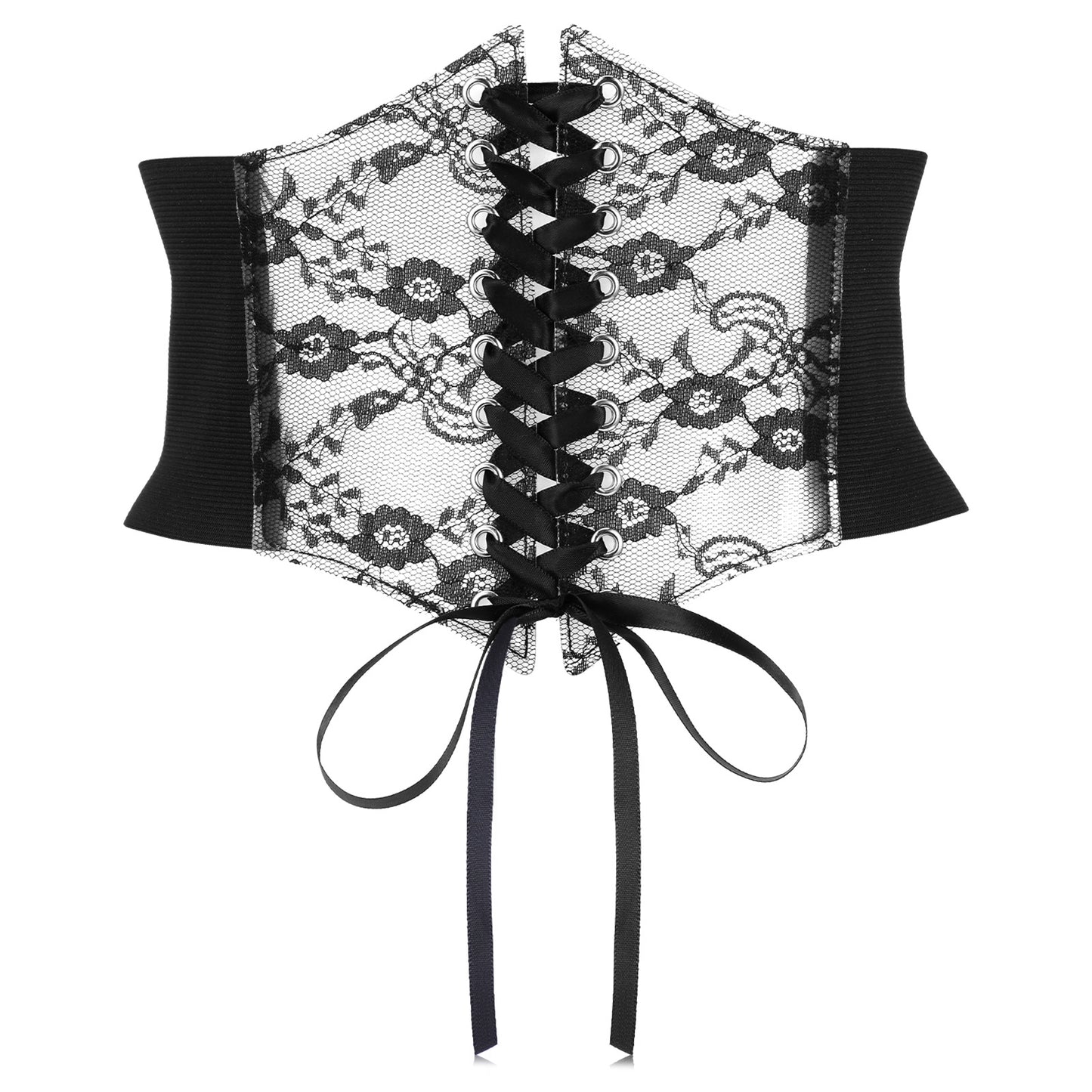 ADLABLD Lace Corset Belt for Women, Black Elastic Wide Waist Corset Belt for Dresses Shirt Halloween Costume（64cm）