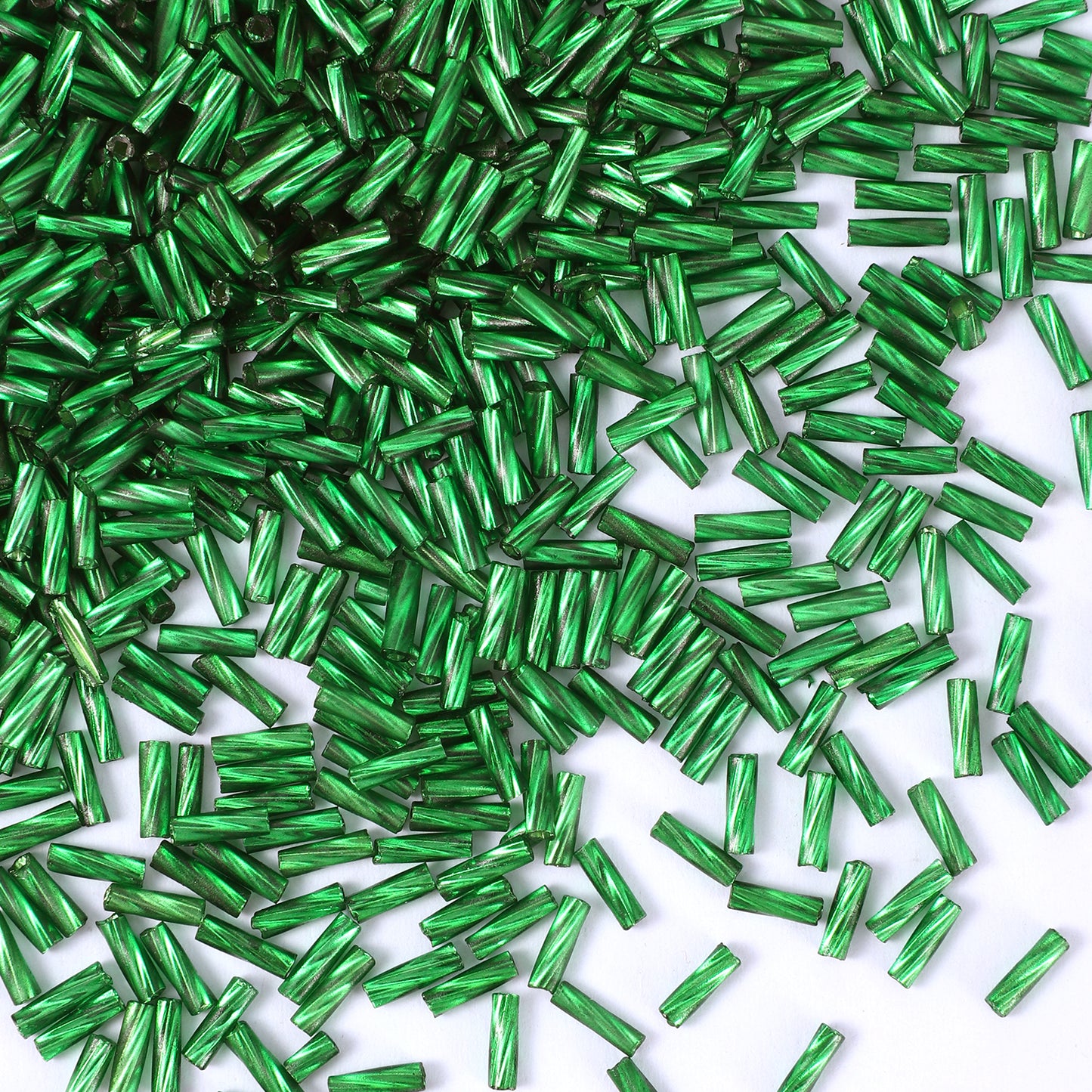 1500Pcs 50g Glass Bugle Beads, 2x6mm Mini Long Tube Seed Beads, Loose Spacer Beads for Jewelry Making, Craft, Embroidery, Earring Bracelets Necklace Waist Beads (Grass Green)