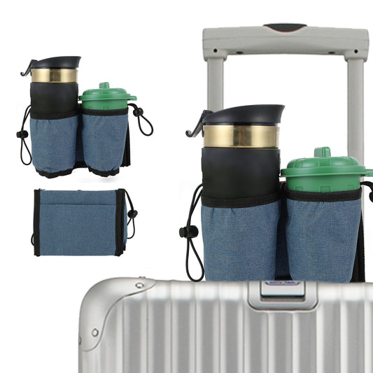 Travel Cup Holder, Foldable Luggage Cup Holder Portable Free Hand Drink Carrier Suitcase Beverage Caddy Luggage Handles for Flight Attendants Travelers(Blue)