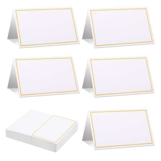 100 Pack Place Cards for Table Setting Elegant Tent Name Cards with Gold Foil Border 2" x 3.5" Small Escort Card for Weddings Parties Events