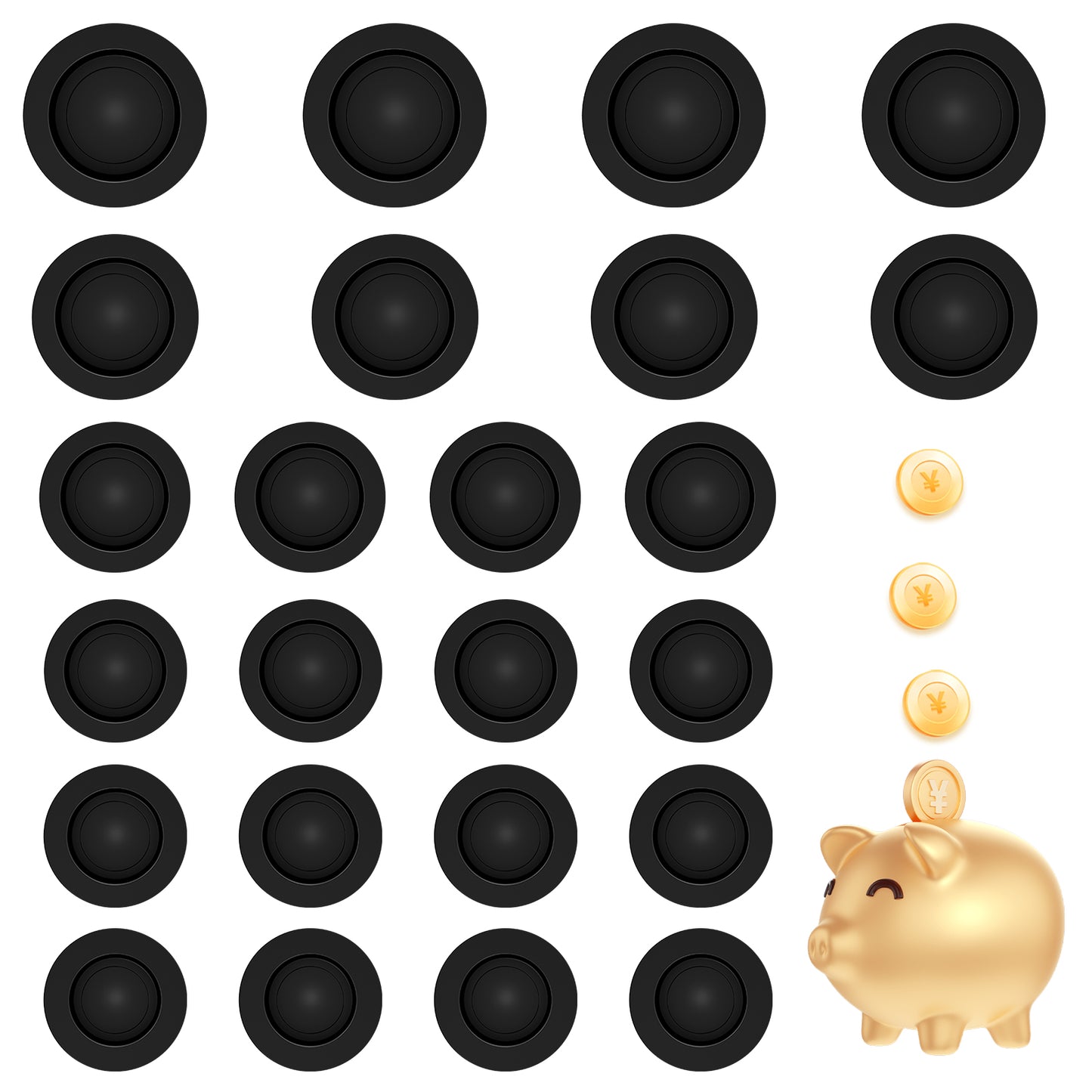 ZEYIYER 24PCS Piggy Bank Plug, Piggy Bank Stopper, 6 Sizes Round Sealing Plug Piggy Bank Stoppers Rubber Plugs for Holes Multi Coin Bank Money Saving Box (Black)