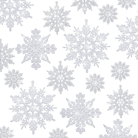 ASTER 40 Pcs Sparkling Christmas Tree Ornaments, Assorted Sizes Hanging Xmas Snowflake Winter Hanging Snowflake for ceiling window Indoor Outdoor