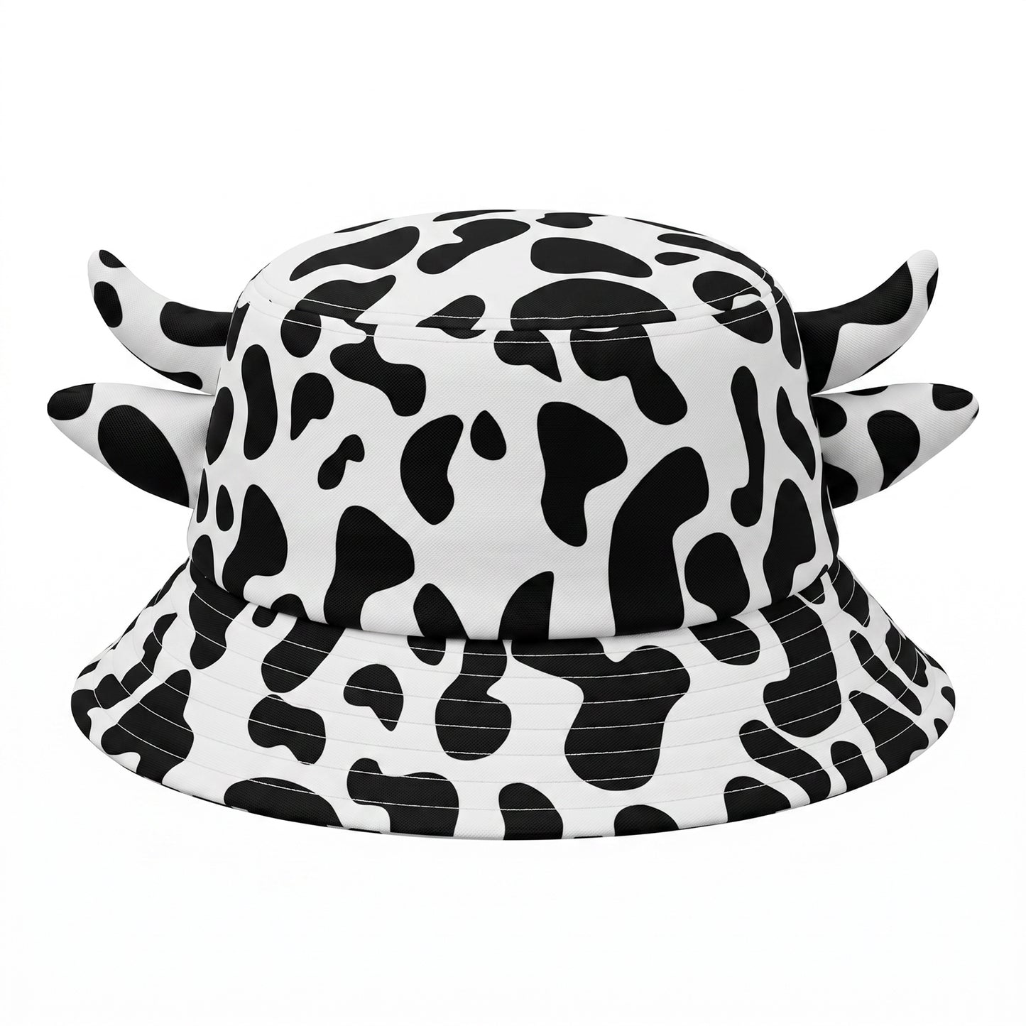Ajcotahm Cow Print Bucket Hat, Cute Fisherman Hat with Cute Horns Double Sided Summer Beach Hat Reversible for Men Women