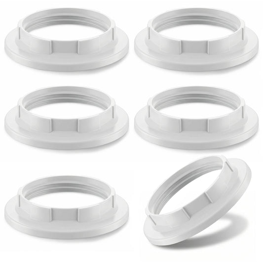 Axafazup 6 PCS Lamp Shade Adapter Rings, White Plastic Retaining Rings for E26 E27 Sockets, Standard Base Holder Replacement Parts, Fits 1-1/2 Inch Threads