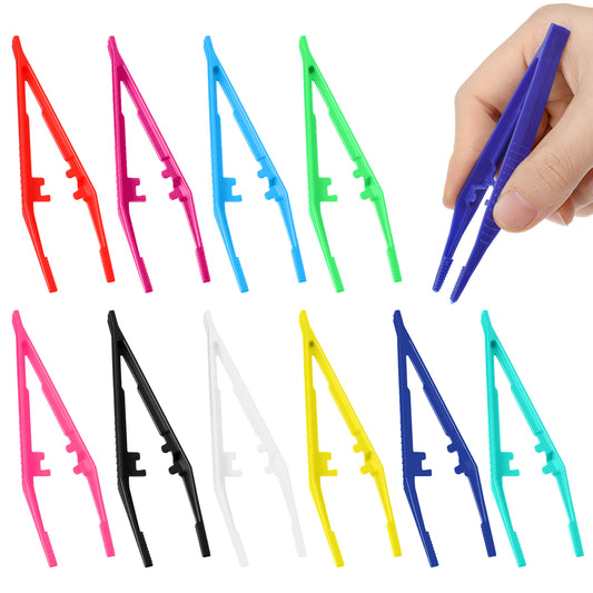 10 Pcs Plastic Tweezers for Crafting, Kids Tweezers for Toddler Tweezer Fine Motor Skills, Non-Slip Bead Tweezer Set for DIY Jewelry Making, 10 Colors