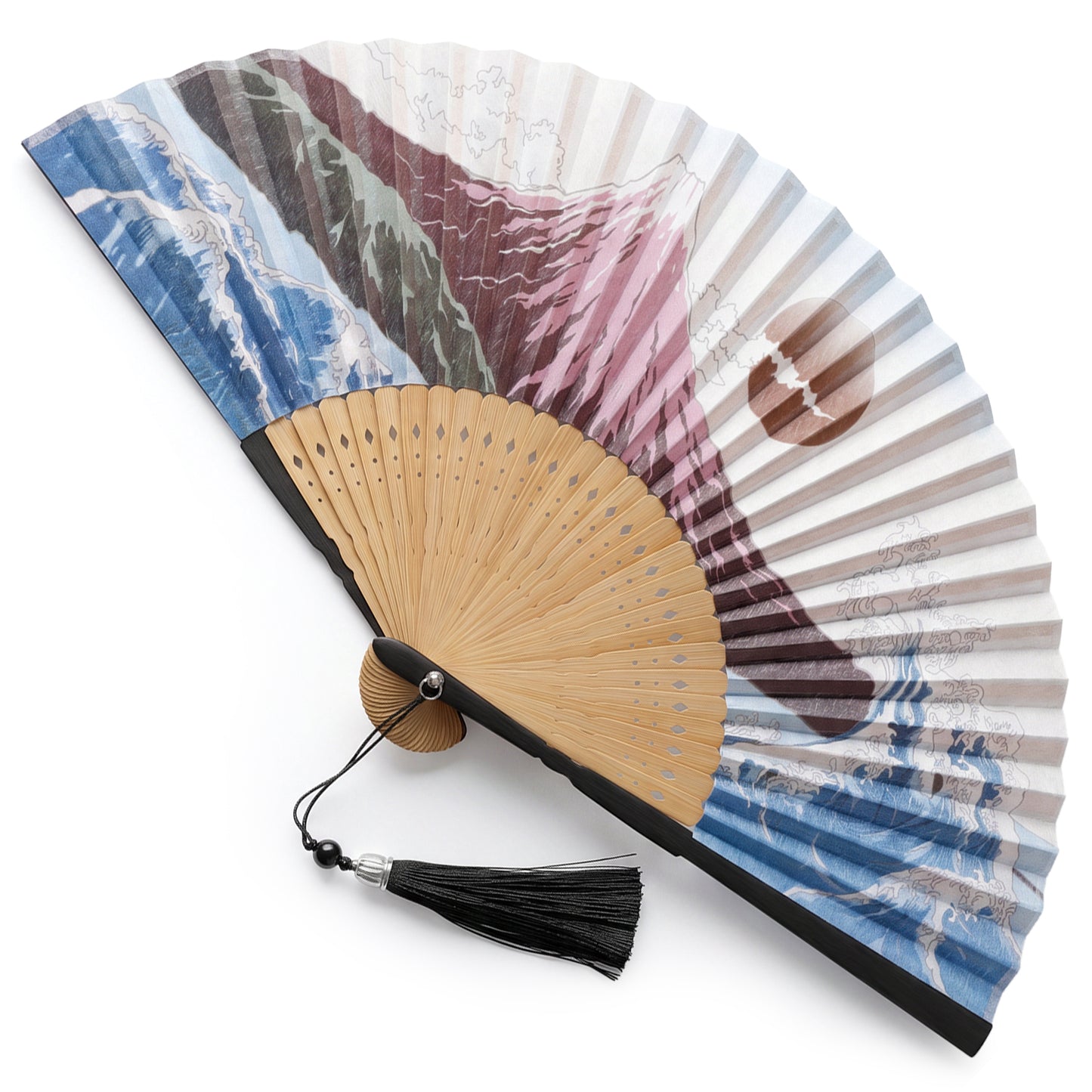Folding Hand Fan for Women and Men- Elegant Bamboo and Silk Fans Wooden Folding Bamboo Gan Hand Fans for Weddings Parties and Home Decor - Chinese and Japanese Inspired Designs (Sakura)