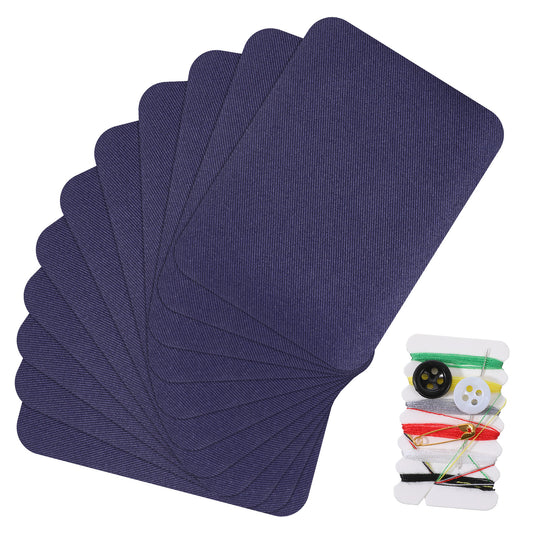 10 Pcs Iron on Patches for Clothes, 5x3.8 Inch Pants Patches for Holes Fabric Repair Patch with Sewing Kit for Clothing Inside & Outside Jeans Mending and Decorating(Navy Blue)