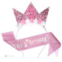 ZEYIYER 5th Birthday Crown, It's My 5th Birthday Pink Sash for Girl, Five Years Old Outfit, Party Decorations