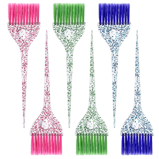 ASTER 6 Pieces Hair Dye Brush Set, Hair Colour Brush, Tint Brushes Tint Applicator with Colorful Soft Bristles and Glitter Handle for DIY Hair Coloring Salon Hair Dyeing, 3 Colors