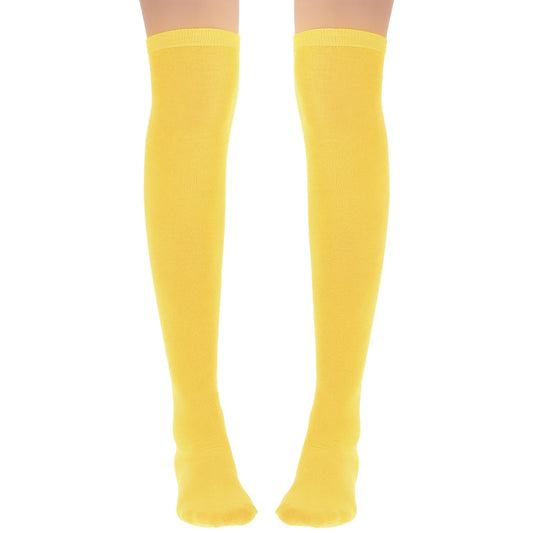 ZEYIYER 1 Pair Knee High Socks, Yellow Thigh High Socks Extra Long 25.7 Inch Leg Warmers for Christmas Cosplay