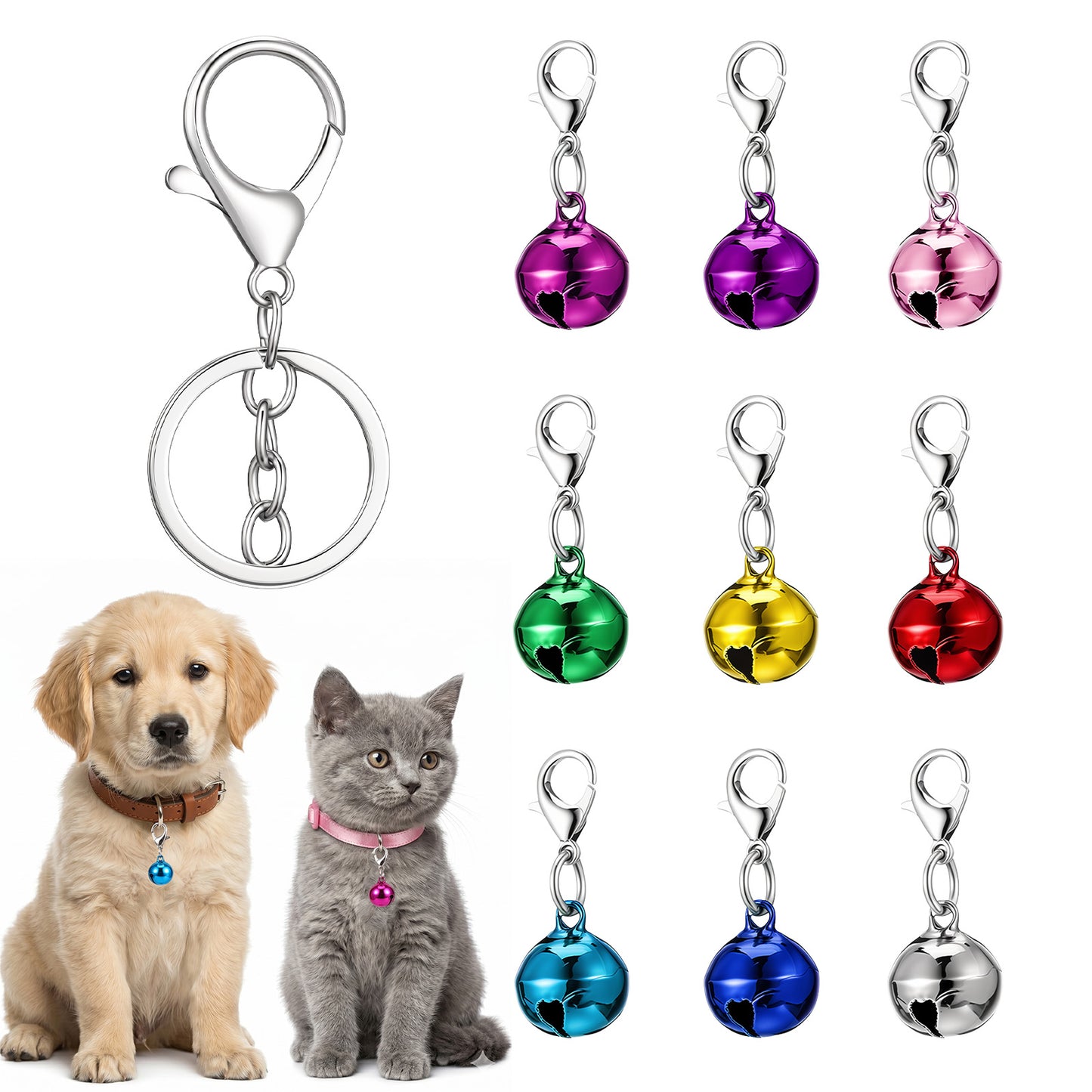 Larrel 9PCS Pet Bells for Dog Cat Collar, Pet Collar Bell with Keychain, 9 Colors Pets Collars Pendant Bells Accessories for Cat, Dog, Kitten and Puppy