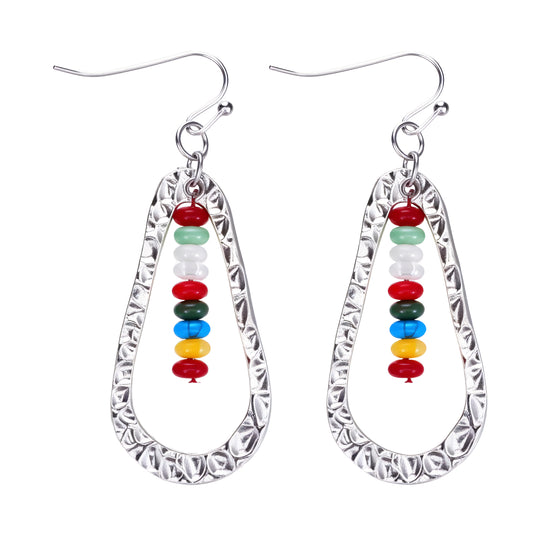 1 Pair Raindrop Colorful Beads Boho Earrings - Silver Boho Chic Beaded Multicolor Earrings for Women, Bohemian Dangle Statement Earring Trendy Women's Jewelry for Daily Wear & Special Occasions