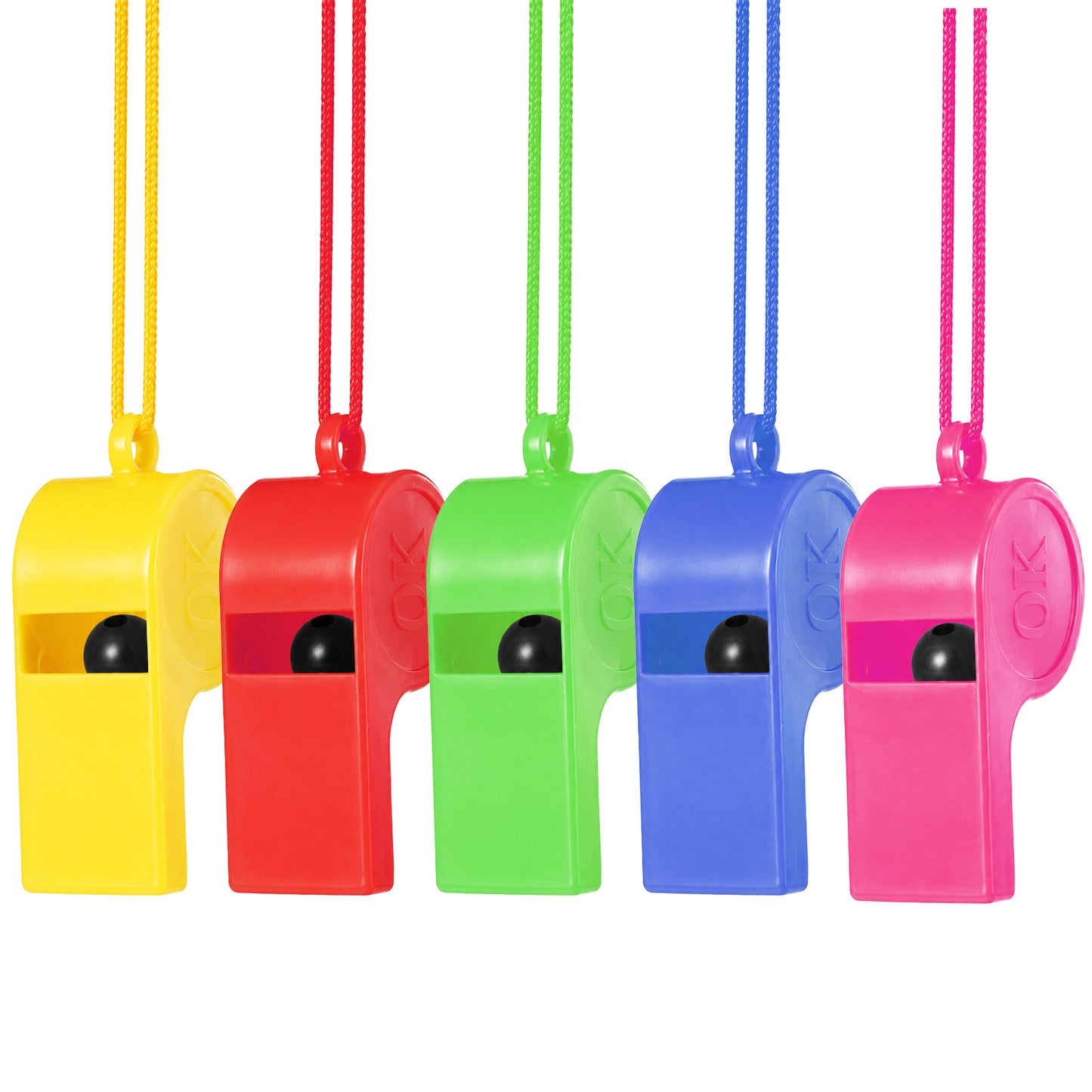 Macuezu 5 Pcs Emergency Whistles with Lanyard, Loud Crisp Sports Whistles for Coaches, Referees, Outdoor Safety, Pet Training, Party Favors