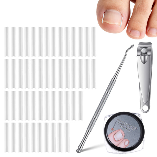 (50+2) Pcs Ingrown Toenail Treatment Corrector Set with Nail Clipper, Professional Pain-Free Ingrowns Toenails Removal Kit with Lifter, Toenail Strip for Men Women, Easy Fixed Ingrowns Toenails Tool