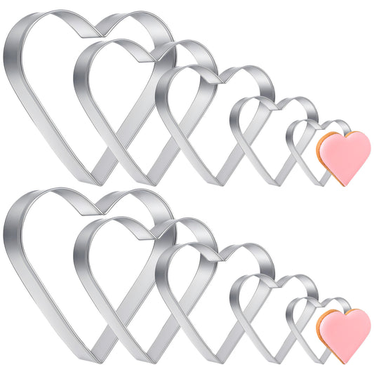 10 Pieces Heart Shaped Cookie Cutter Set, Stainless Steel Heart Cookie Cutter Set Fondant Vegetable Biscuit Fruit Pastry Cutters - 3.15/2.68/2.32/1.89/1.54 Inch
