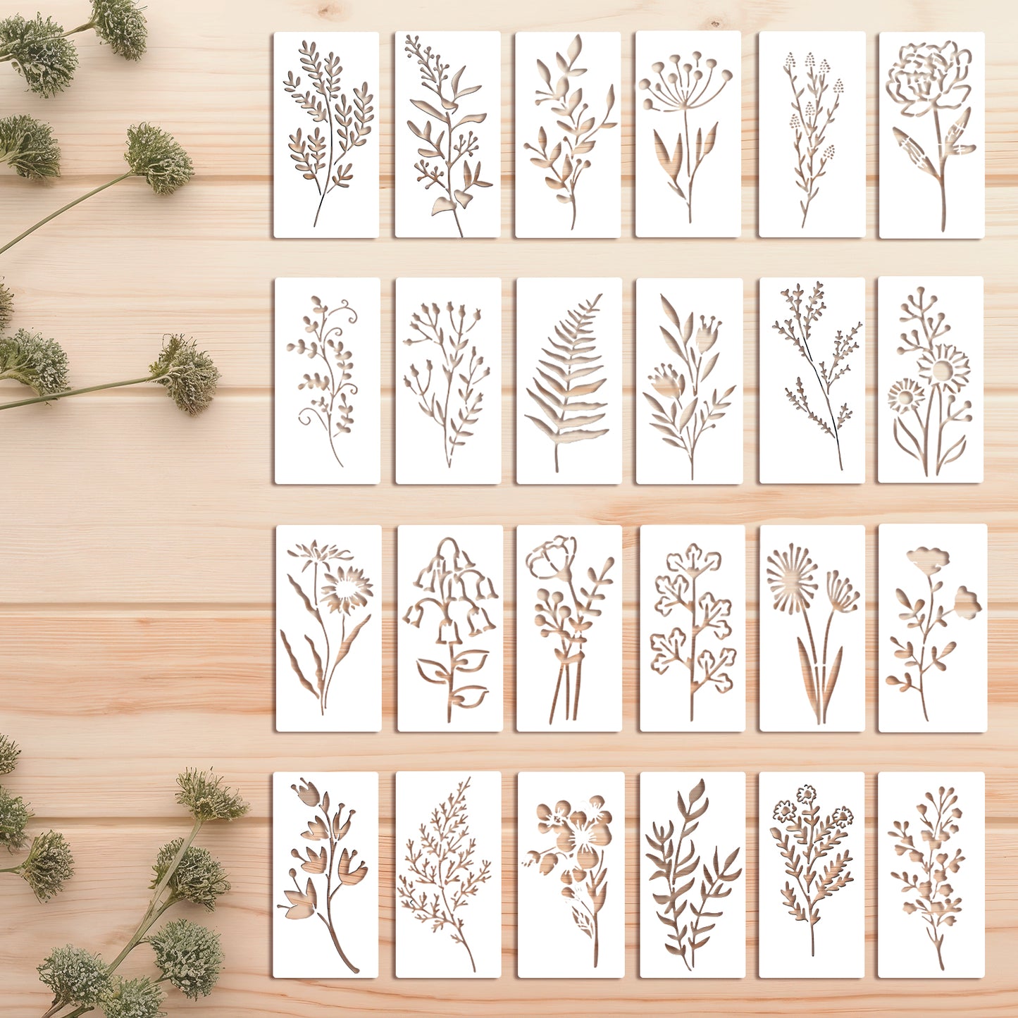 20 Pcs Flower Stencils for Painting, 6 x 3 Inch Reusable Flower Stencils for Crafts, Floral Stencil Templates with Leaf Vine Designs for DIY Crafts Wood Walls Canvas Home Decor