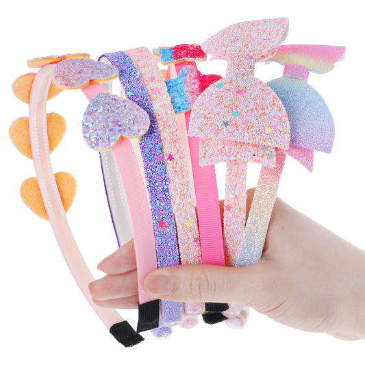 Aster 6Pcs Girls Headbands, Glitter Headband for Girls Ages 4-6, Sparkly Cute Little Girls Headbands Bow/Heart/Star Hairbands Plastic Toddlers Rainbow Hairhoop Accessories for Girls Teens Party Favors