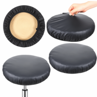 Aphumedc 2-Pack Bar Stool Covers - Elastic Black PU Round Stool Covers for 12-15 Inch Barstool Seat Cushions, Universal Waterproof Slipcovers for Dining Chairs