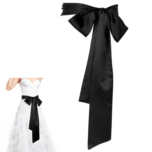 ASTER Wedding Satin Sash Belt Women Dress Sash Bridal Belt Waist Belts for Party Special Occasion 3.74'' Wide(Black)