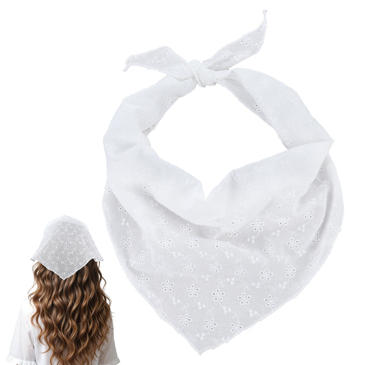 ZEYIYER Lace Triangle Headband Cute White Bandana Headband Scarf Hair Bandanas Kerchief for Women Lightweight Polyester Bandana