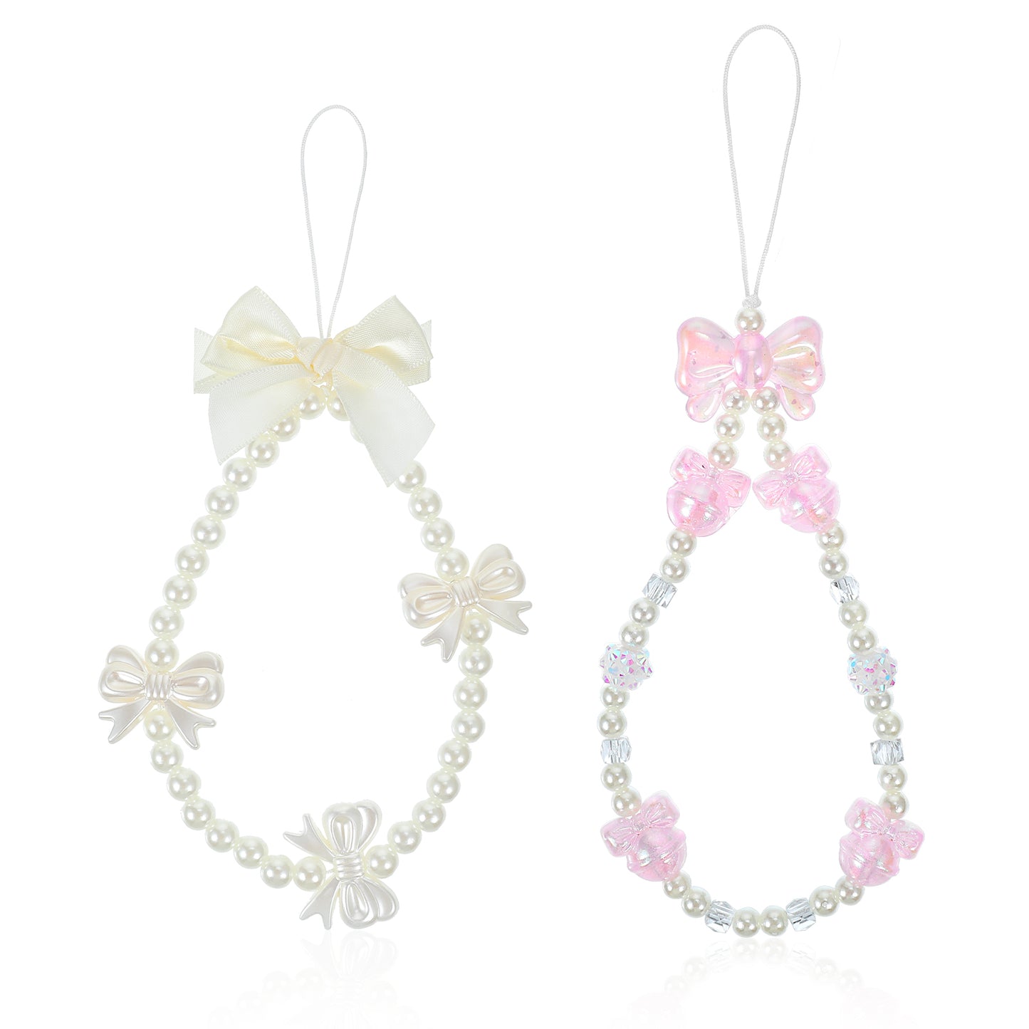 Aysatogc 2 Pieces Cute Phone Charms, Pink Lucky Beads Butterfly Heart Shape Phone Charm Creative Crystal Flower Pendant Y2k Smartphone Charms For Purse Backpack Camera Decoration