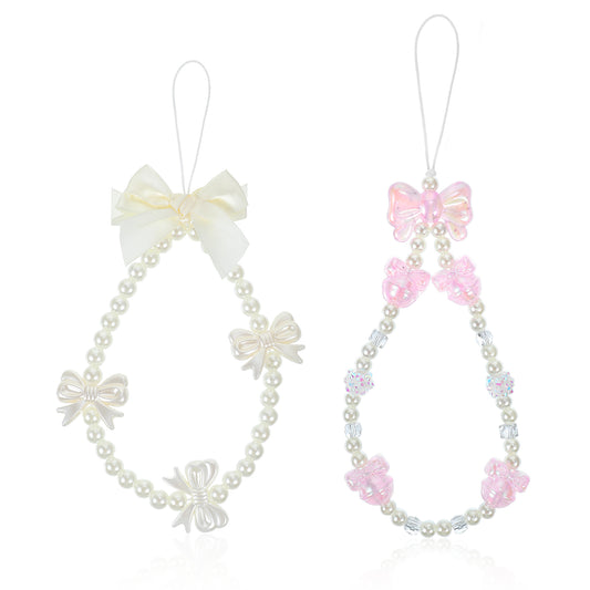 Aysatogc 2 Pieces Cute Phone Charms, Pink Lucky Beads Butterfly Heart Shape Phone Charm Creative Crystal Flower Pendant Y2k Smartphone Charms For Purse Backpack Camera Decoration
