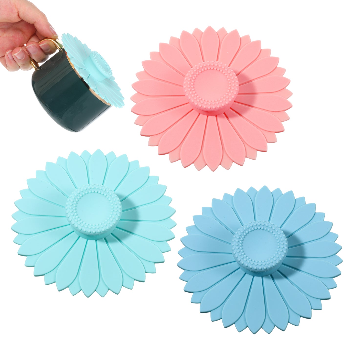 3 PCS Silicone Cup Covers, Reusable Sunflower Cup Lids Protection Universal Tea Mug Cover Coffee Cups Cap for Hot Drinks, Coffee, Mug Tea Dust-Proof