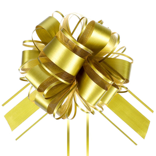 10 PCS Gold Pull Bow, 6.3 Inch Gold Gift Bows for Presents