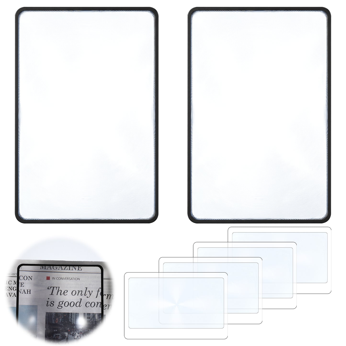6Pcs Page Magnifying Sheet, 3X 5X Clear Lightweight Optical Plastic Fresnel Lens,2 Sizes Flat Page Magnifier For Reading, Bookmark Flat Magnifier For Seniors Reading Small Prints