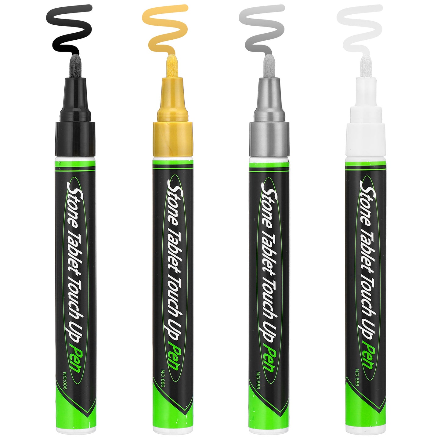 Prasacco Tombstone Marker Pen, 4 Pcs Waterproof Paint Pen for Restoring Faded Grave Inscriptions, Strong Coverage Headstone Touch-up Pens for Gravestone Lettering (Gold, Silver, Black, White)