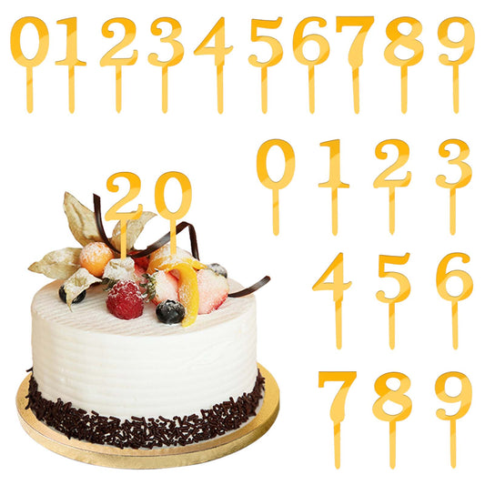 0-9 Number for Cake Topper 20 Pieces Gold Birthday Number Cake Toppers Shiny Acrylic Numbers Happy Anniversary Cakes Topper Sticks for Wedding Baby Shower Party DIY Handmade Cakes Supplies