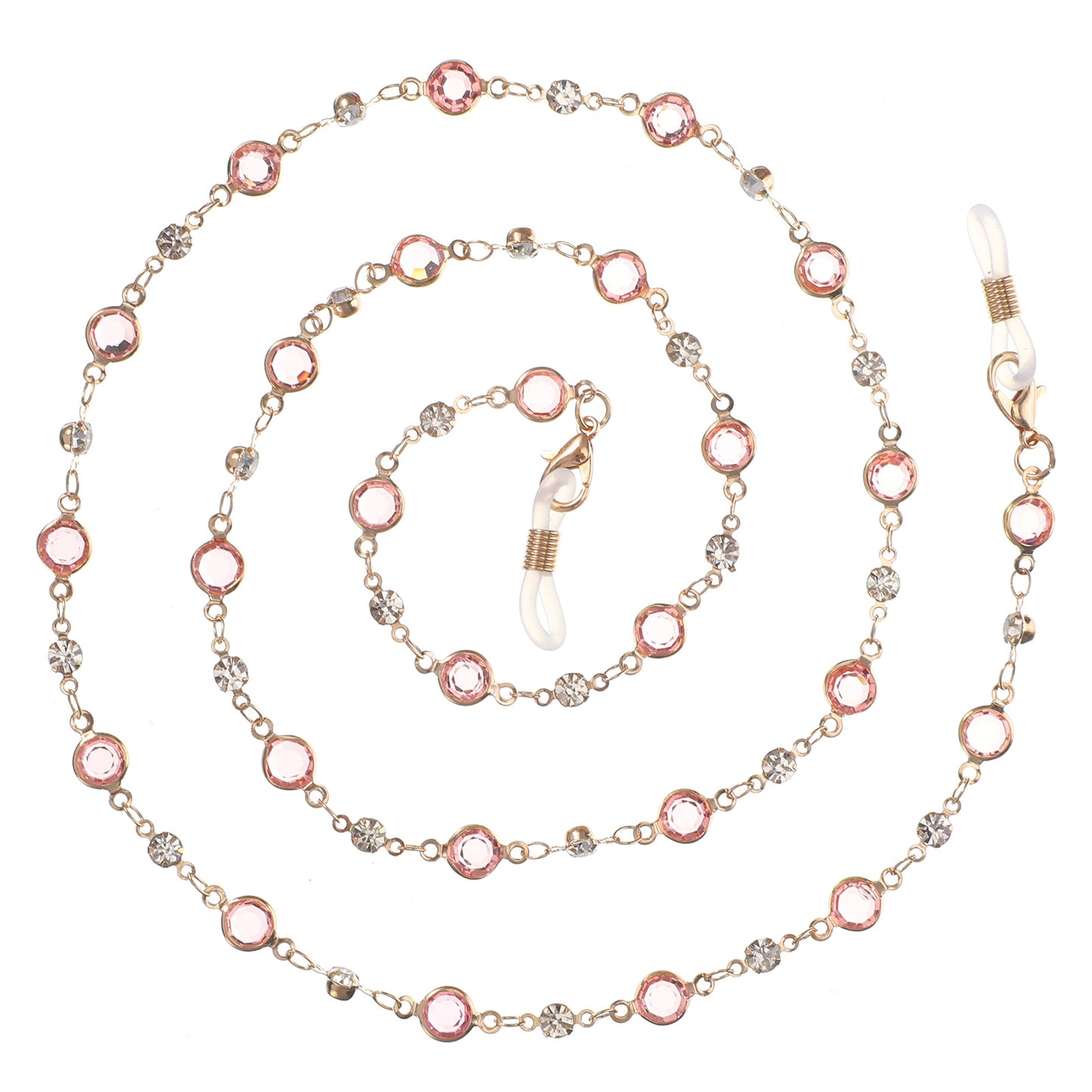 Aeaocvo Crystal Beaded Eyeglass Chain, Glasses Chain for Women, Eye Glasses Holders Around Neck for Strap Reading Lanyard (Pink)