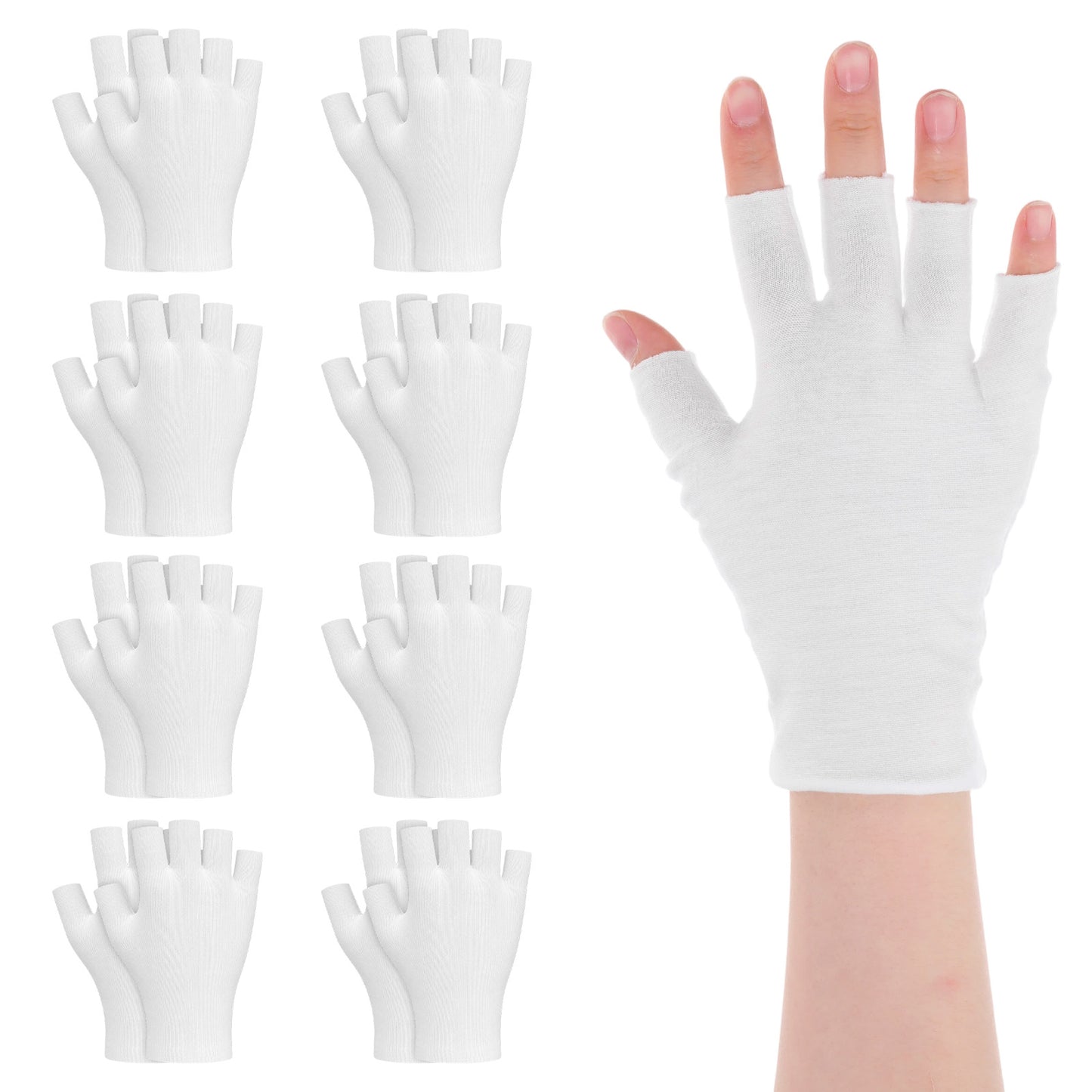 ZEYIYER 8 Pairs Cotton Gloves, White Fingerless Cotton Gloves for Dry Hands Sleeping, Breathable Fingerless Glove for Men and Women